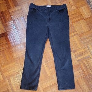 Chico's Bedazzled Stretch Dark Gray/Black Straight Leg Denim Jeans Size 2